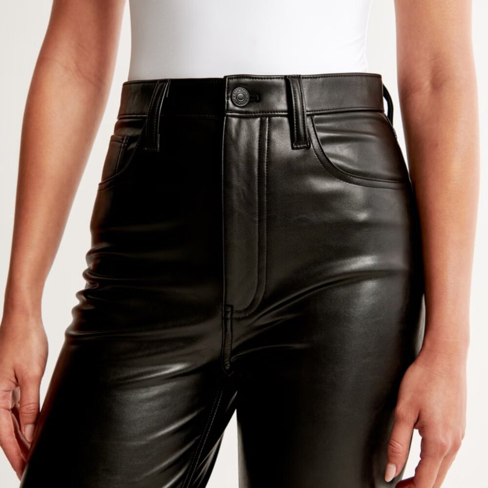 Abercrombie & FItch Faux Black Leather The '90s Straight Rise Jeans Sz 2β¦ - Picture 3 of 12